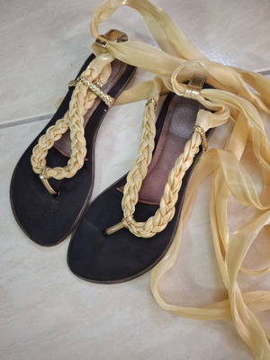Fabric sandals size 38 used, yellow with gold details