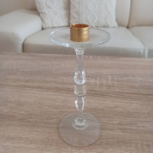 Glass candlestick like new with gold base