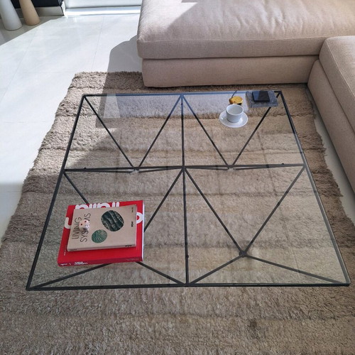 Metal table with 3plex glass like new, black matte finish
