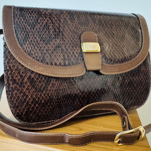 Goya leather shoulder bag brown snake effect like new