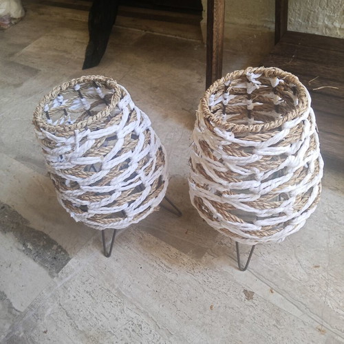 Set of two decorative wicker tealight holders