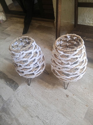 Set of two decorative wicker tealight holders