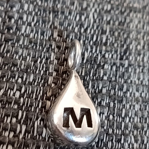 Silver handmade drop pendant with monogram, solid 950