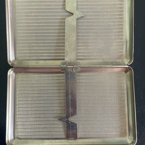 Vintage metal cigarette case silver with embossed Art Deco motif like new