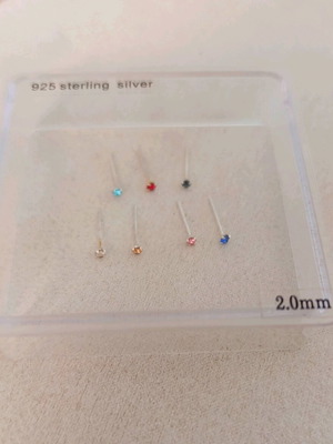 Silver nose stud set 2 pieces new, 925 sterling silver