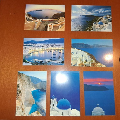 Postcards new, pack of 7 with Santorini, Mykonos, Zakynthos