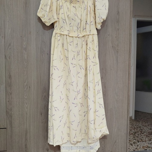 H&M midi dress with open back, size L, light yellow floral