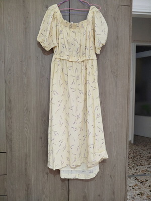 H&M midi dress with open back, size L, light yellow floral