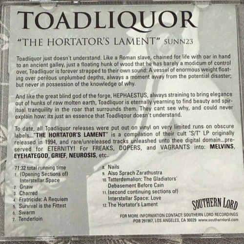 Toadliquor The Hortator's Lament CD promo, like new, rock