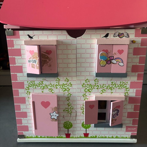 Dollhouse used, pink wooden toy Janod
