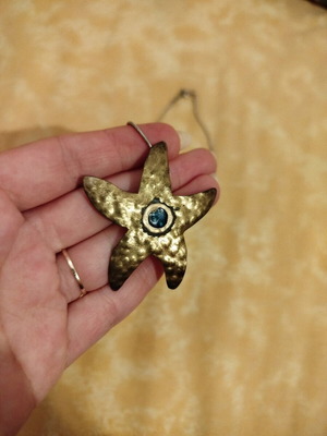Starfish Pendant Forged Metal with Eye like New, Gold Color