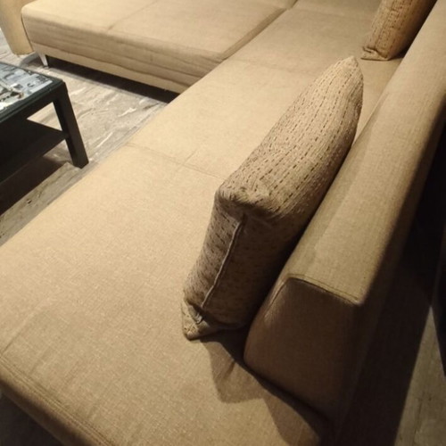Corner sofa bed with pouf used, beige, 2.40×2.60 m