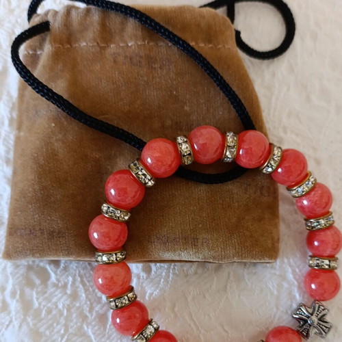 Natural coral bracelet new, red, 10 mm, elastic
