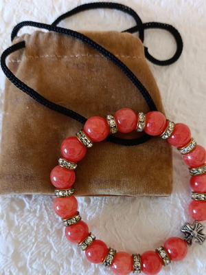 Natural coral bracelet new, red, 10 mm, elastic