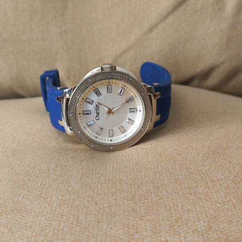 Oxette women's watch like new with blue rubber strap and crystals