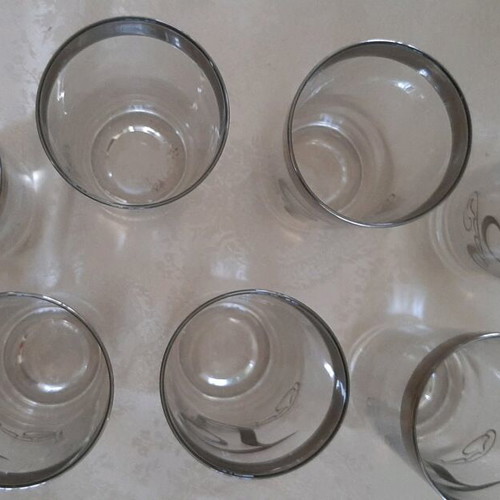 Water glasses used with monogram T, set of 7, silver