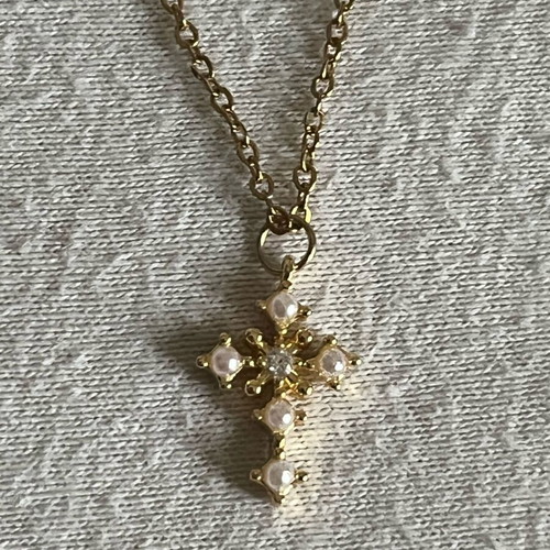 Cross necklace new, gold plated stainless steel detailed
