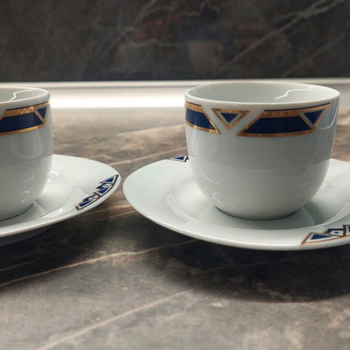 Porcelain cups for Greek coffee set of 6 like new with saucers