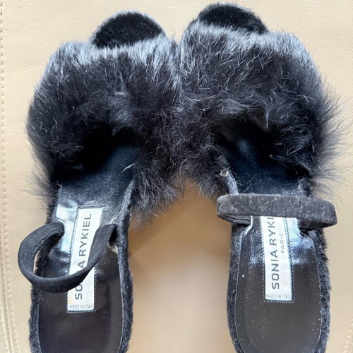 Sonia Rykiel vintage sandals with rabbit fur new, size 38, black