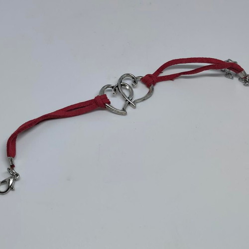 Bracelet with double heart and red suede cord like new