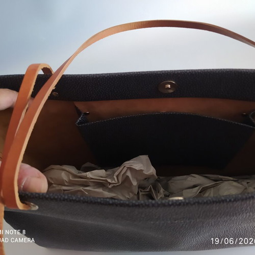 Leporello leather women's bag new, black, 40x30 cm