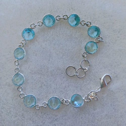 Handmade 925 silver bracelet with 10 natural aquamarines new