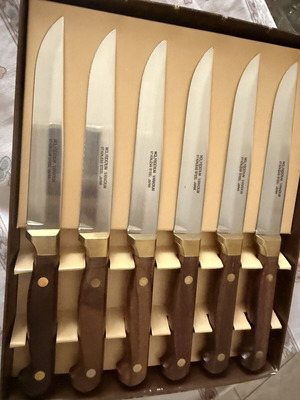 Set of 6 Stainless Steel Knives with Wooden Handles new