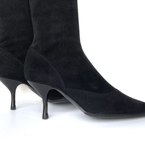 Sergio Rossi black stretch suede boots used, size 38.5