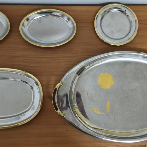 Serving set 8 pieces stainless steel 18/10 with 24K gold details like new