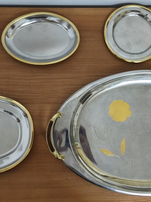 Serving set 8 pieces stainless steel 18/10 with 24K gold details like new