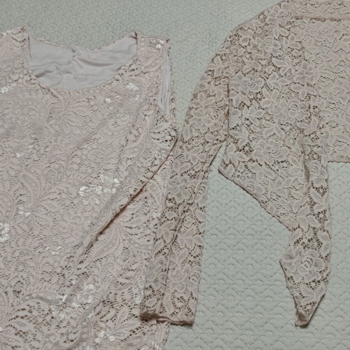 Blouse and bolero lace set, salmon color