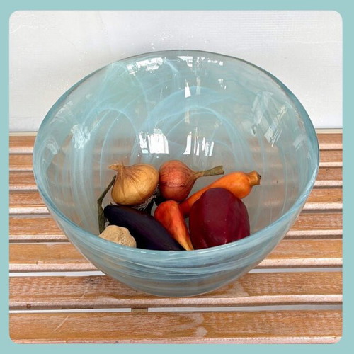 Handmade glass bowl fruit bowl new with white artistic veins