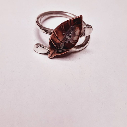 Silver handmade ring 925 copper leaf new