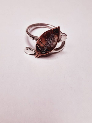 Silver handmade ring 925 copper leaf new