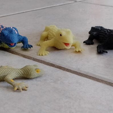 Rubber toys set of six used, 5 lizards and 1 frog