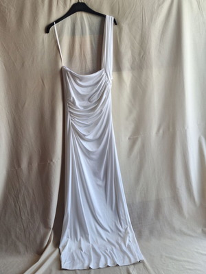 Halston Heritage Small Ivory Satin One Shoulder Maxi Dress like new