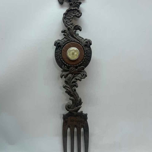 Antique copper wall barometer in fork shape used