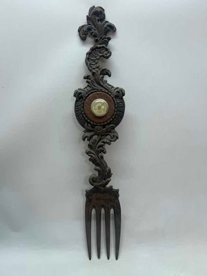 Antique copper wall barometer in fork shape used