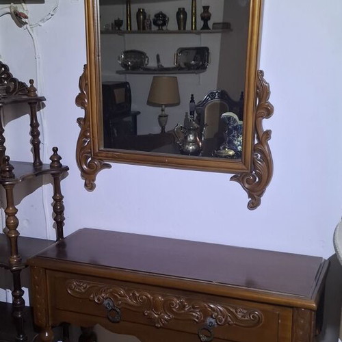 Wooden Louis XV Neobaroque Entry Console with Mirror used
