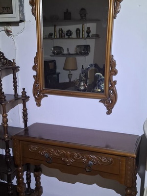 Ξύλινη κονσόλα εισόδου Louis XV Νεομπαρόκ με καθρέφτη μεταχειρισμένη