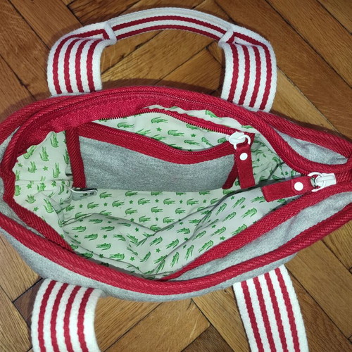 Lacoste handbag used, grey and red
