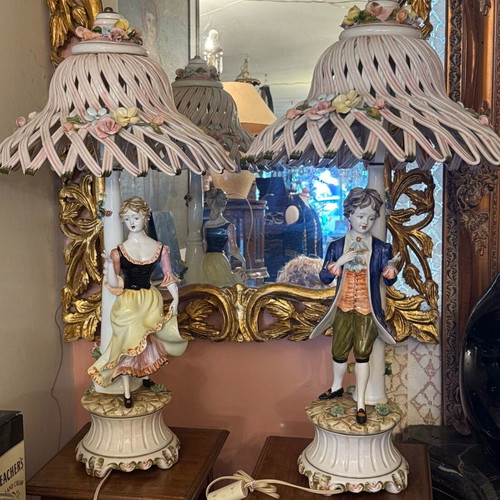 Pair of porcelain lamps Capi di Monte like new, height 0.85