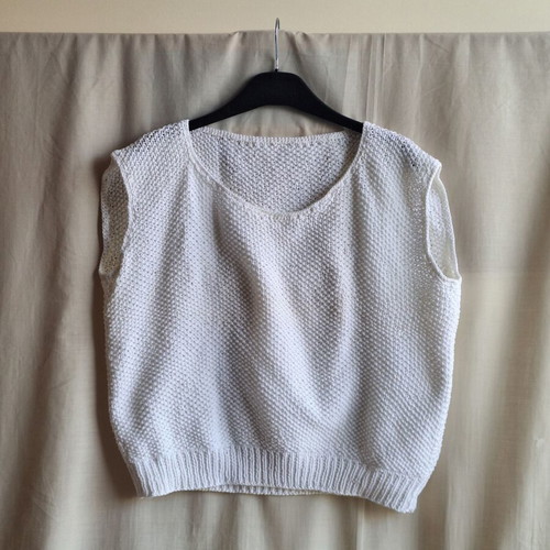 Hand Knitted Vintage 80s White Cotton Tank Top Vest like new