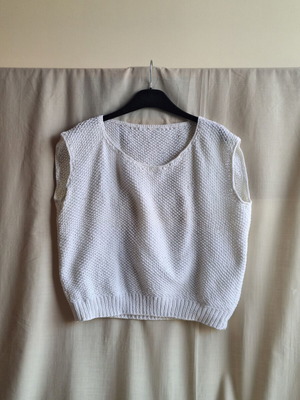 Hand Knitted Vintage 80s White Cotton Tank Top Vest like new