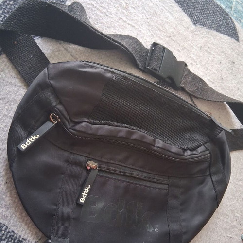 BodyTalk waist bag used, black fabric with multiple pockets