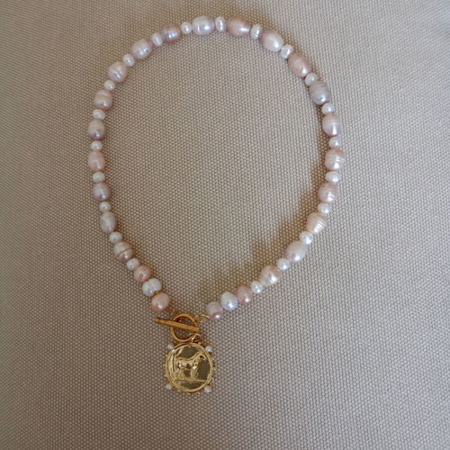 Handmade necklace with baroque pearls new in white and pink