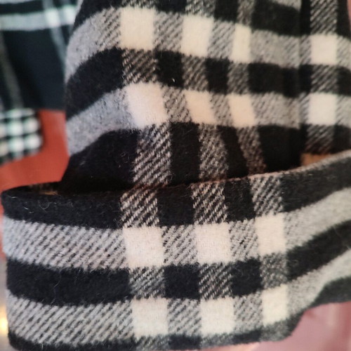 Actuel checked short coat unused with patent belt one size black white