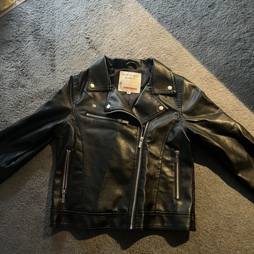 Black biker jacket synthetic leather