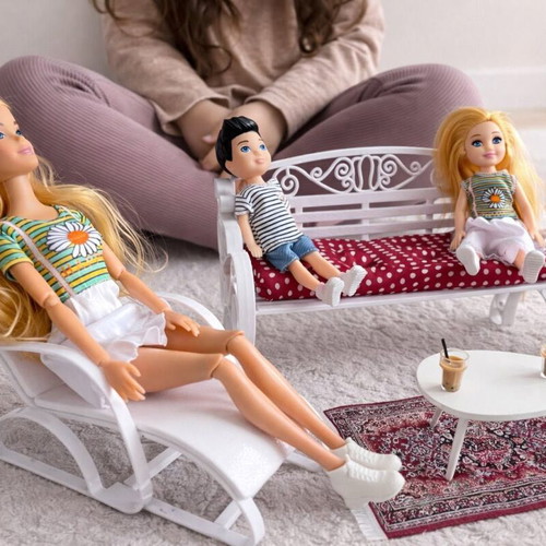 Bench, sun lounger and pouf for dolls new