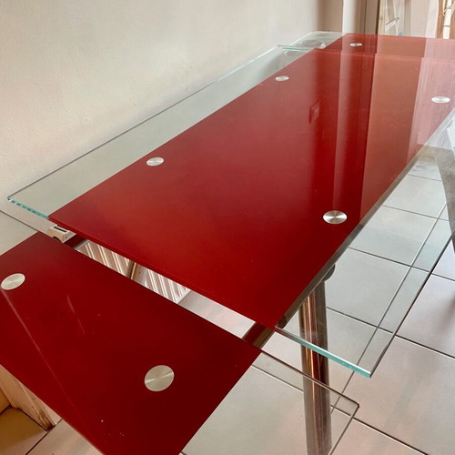 Dining table red tempered glass extendable like new